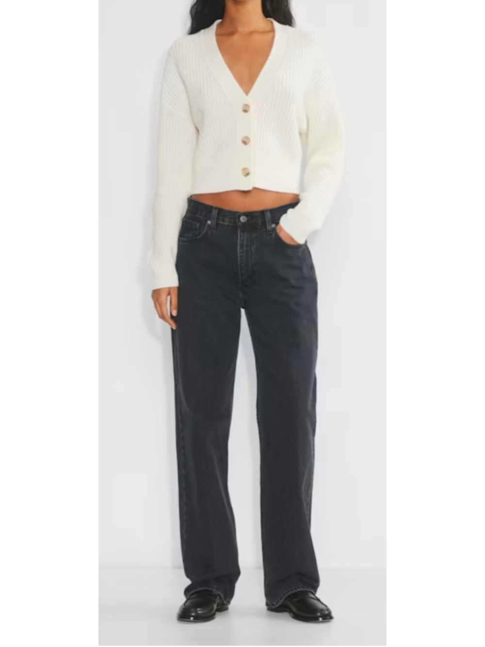 Aritzia Babaton Canberra Merino Wool Cropped Cardigan Sweater Cream White M